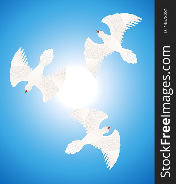White doves,  illustration, AI file included