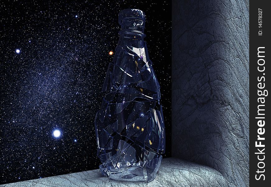 Hq image of droped glass bottle on sky background. Hq image of droped glass bottle on sky background