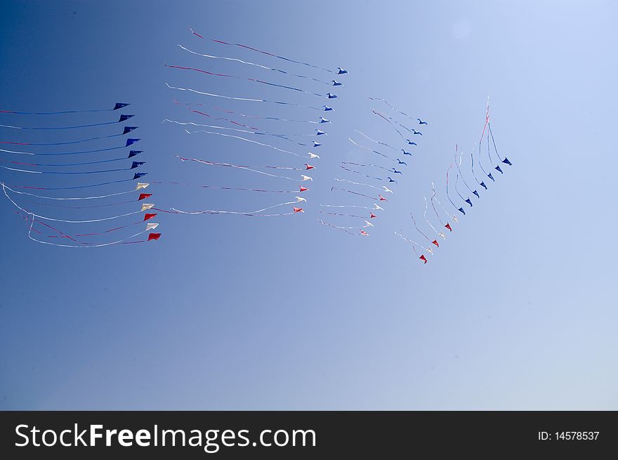 Patriotic kites flying in formation. Patriotic kites flying in formation