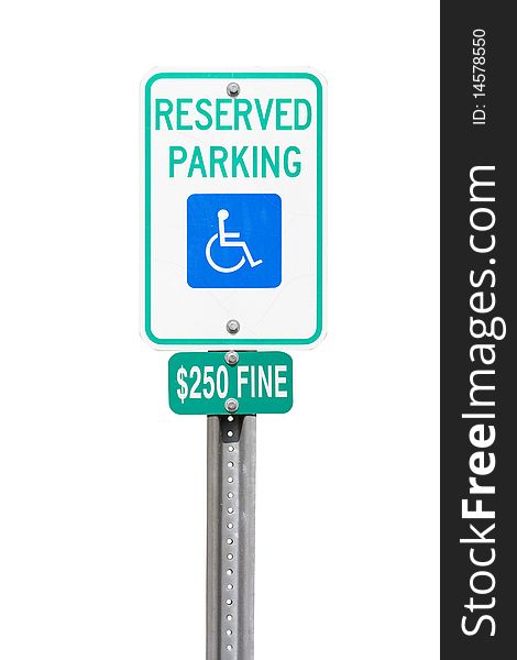 A white handicap reserved parking sign cutout against white