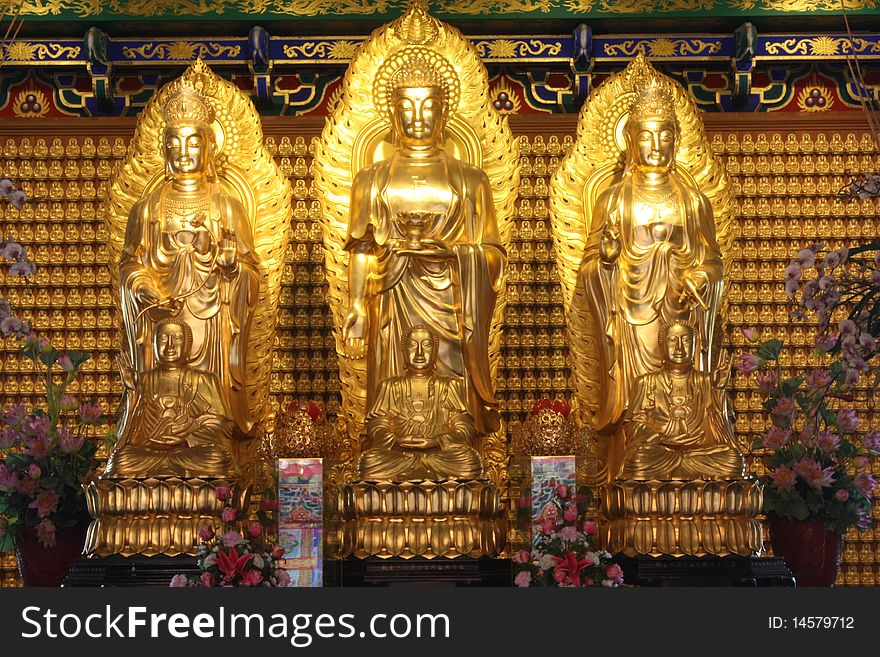 Ancient arts of buddism.Three golden buddha.