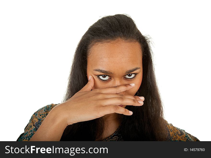 Portrait of a dark-skinned girl on white