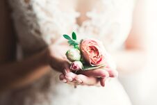 Bride Holding Big And Beautiful Wedding Bouquet With Flowers Stock Images