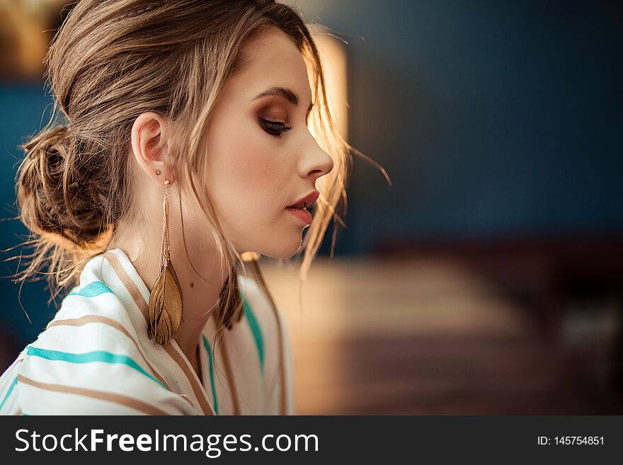 Portrait of cute young girl in full face close-up