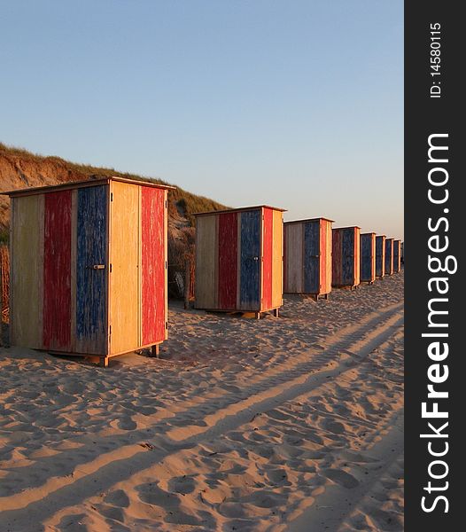 Changing cubicles on the beach