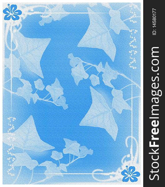 A beautiful invitation card withleaves and flowers background in blue