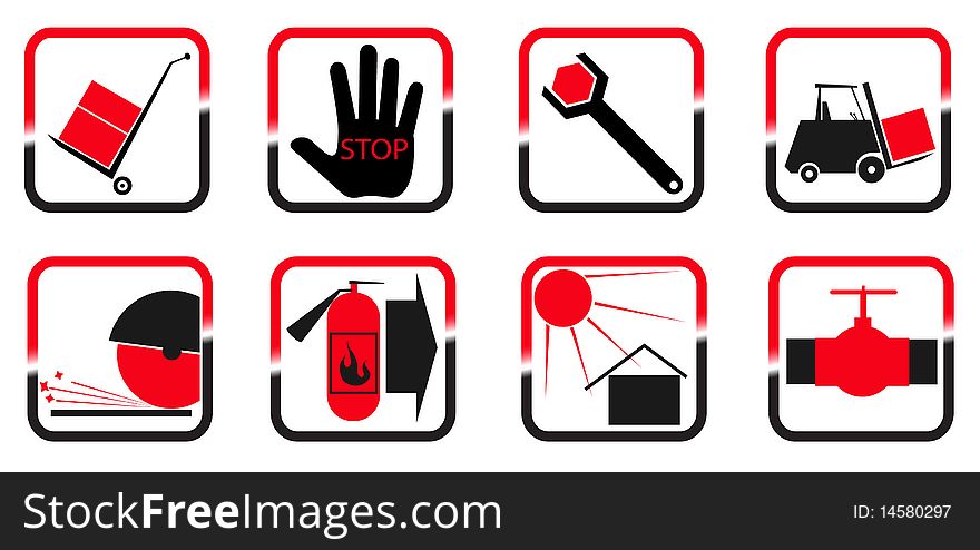 The image of logos the drawn in red and black colour in squares representing danger or the prevention