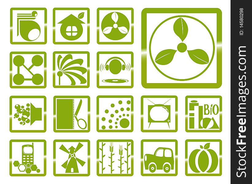 The creative image of logos in the form of abstraction in green squares on white background. The creative image of logos in the form of abstraction in green squares on white background