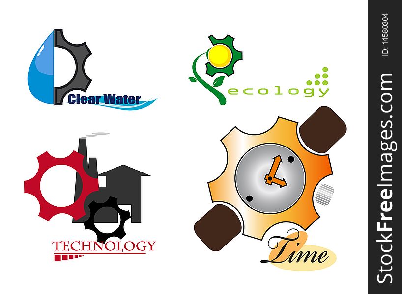 The  colour creative image of logos for use by the companies and firms with the drawn gear wheels