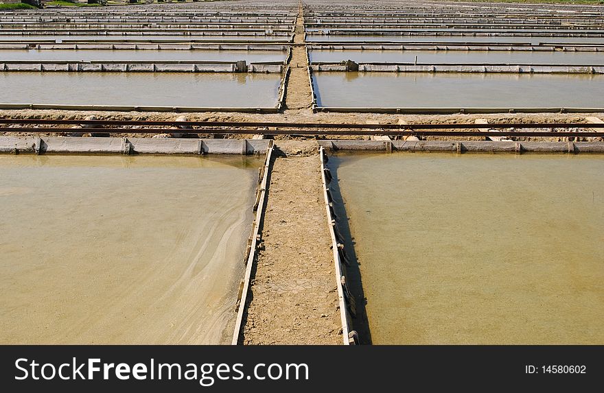 Endless pools of sea water for producing salt. Endless pools of sea water for producing salt