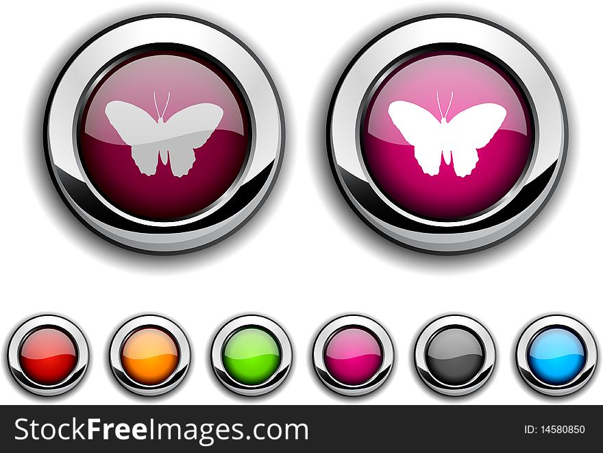 Butterfly realistic buttons. Set of illustration. Butterfly realistic buttons. Set of illustration.