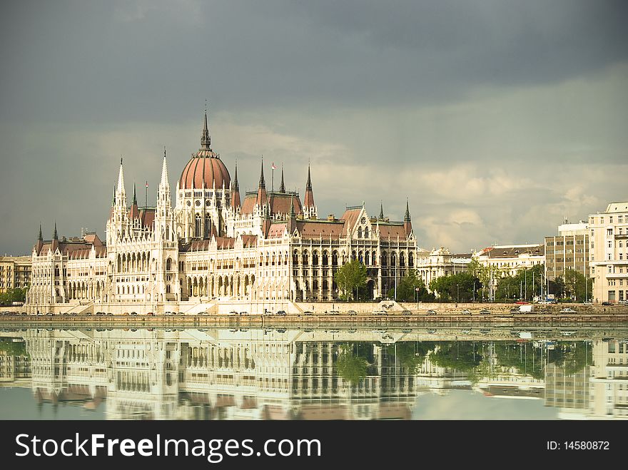 Hungarian Parliament building in budapest with a reflection in the Danube river