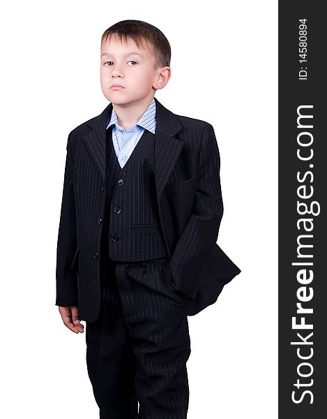 Young boy in business wear isolated