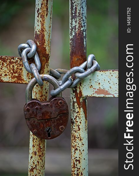 Old iron gates closed wiyh chain and  padlock