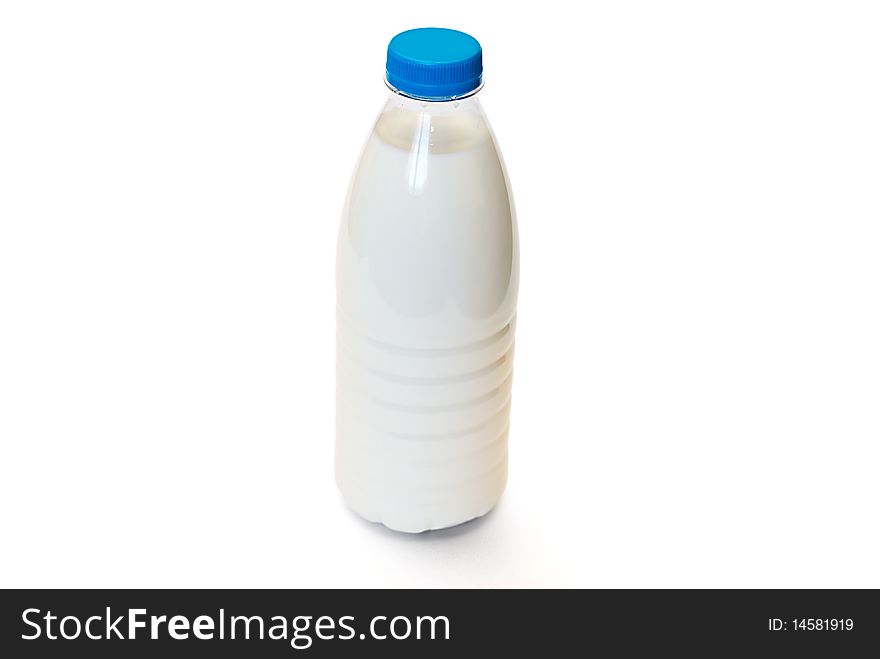 The full bottle of milk is on the white background