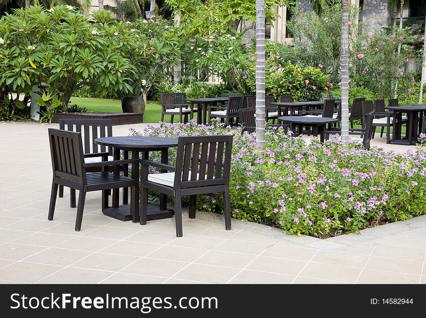 Outdoor cafe in the hotel garden.