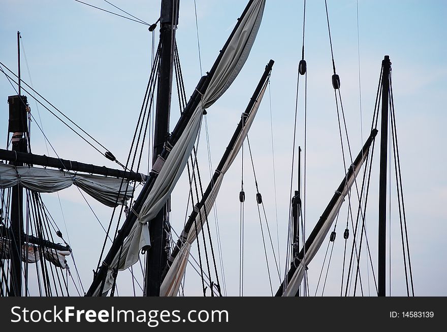 Rigging of sailing ship, docked at harbor, philadelphia. Rigging of sailing ship, docked at harbor, philadelphia