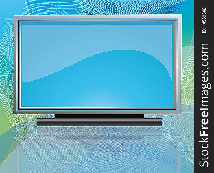 Flat screen tv or computer monitor against technological background.