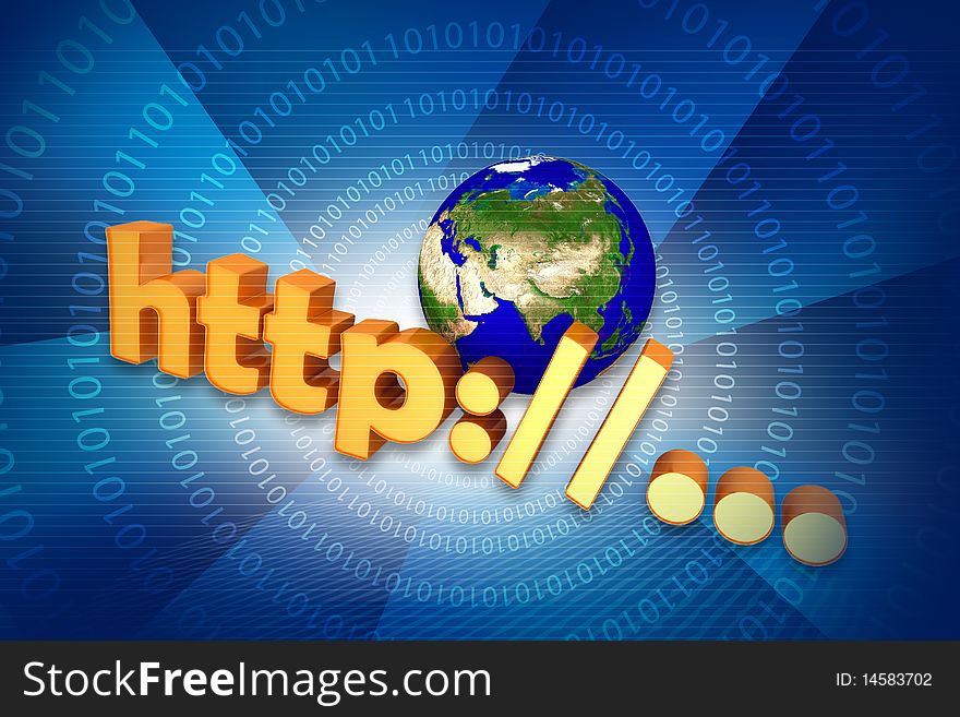 Digital illustration of world and http in color background