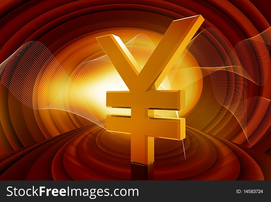 Digital illustration of yen currency in color background