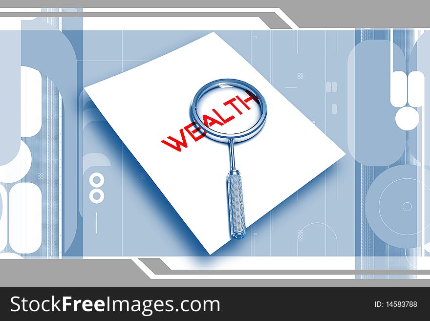 Digital illustration of  wealth letter and lance in color background