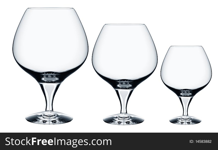 Empty glasses of cognac were isolated on a white background