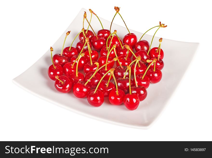 Fresh ripe cherry berry in the plate