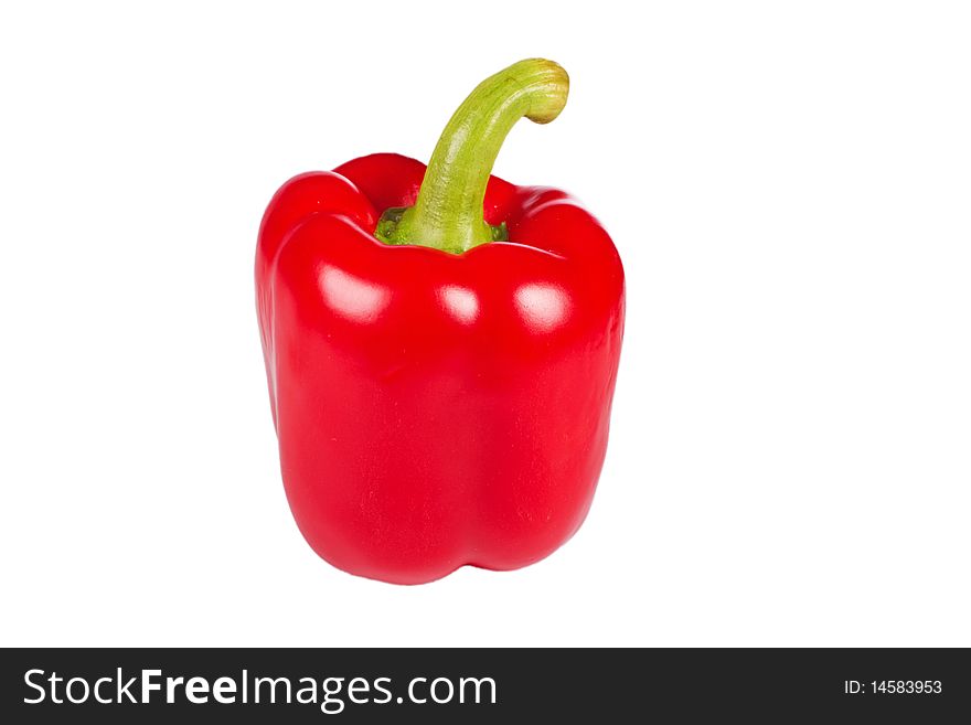 Single red sweet pepper isolated on the white background