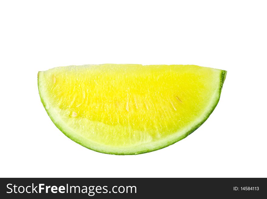 A piece of yellow watermelon isolated on white