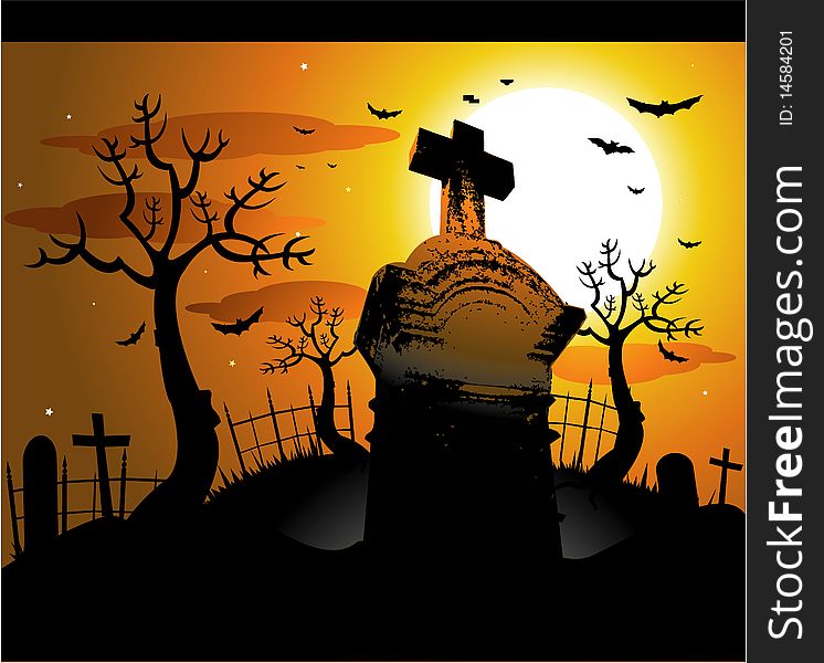 Cemetery halloween background, vector illustration. Cemetery halloween background, vector illustration