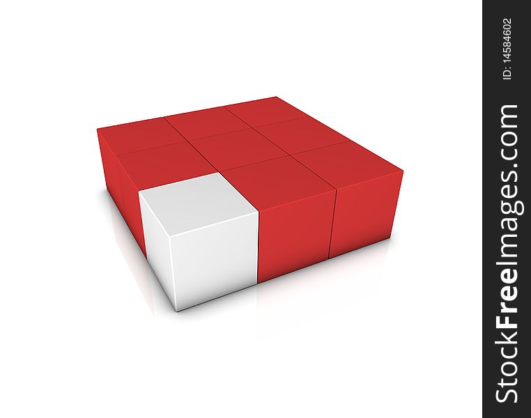 Red cube one in white