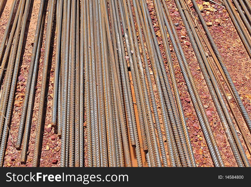 Construction material steel bar on the work site