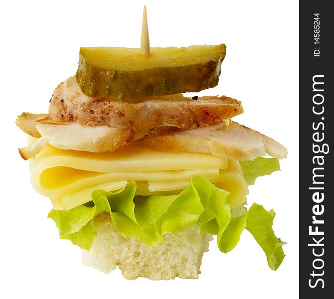 Small canape snack macro shot isolated over white background