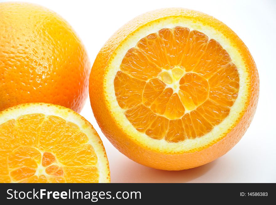 Close-up slice orange on white background
