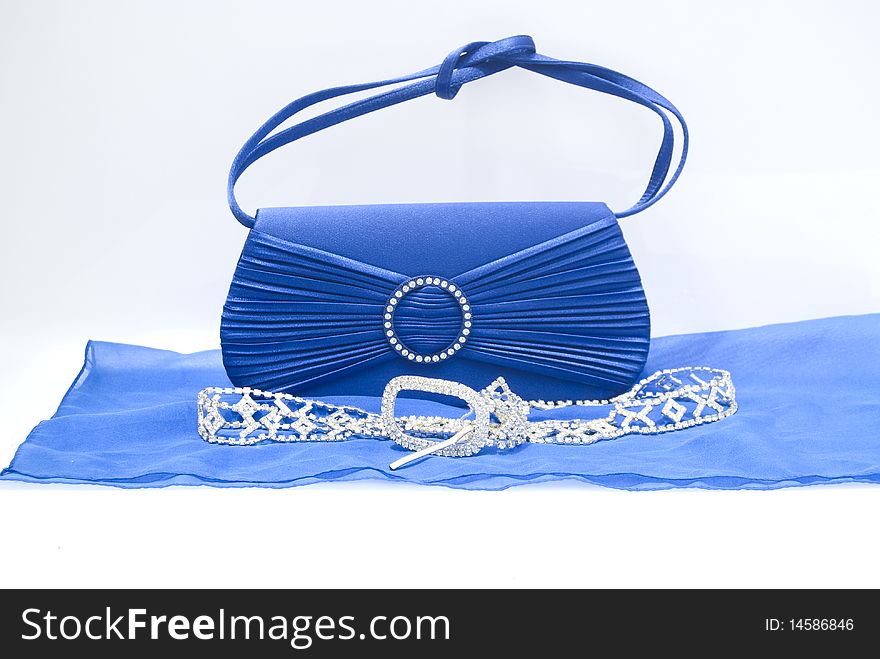 The elegance blue women clutch bag isolated on white background. The elegance blue women clutch bag isolated on white background