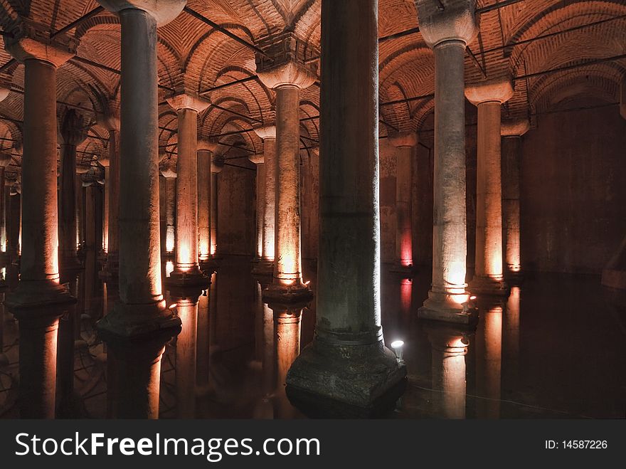 Turkey, Istanbul, The underground Basilica Cistern, built by Justinianus in the 6th century, is still in use and remains an important supply of sweet water for the city. Turkey, Istanbul, The underground Basilica Cistern, built by Justinianus in the 6th century, is still in use and remains an important supply of sweet water for the city