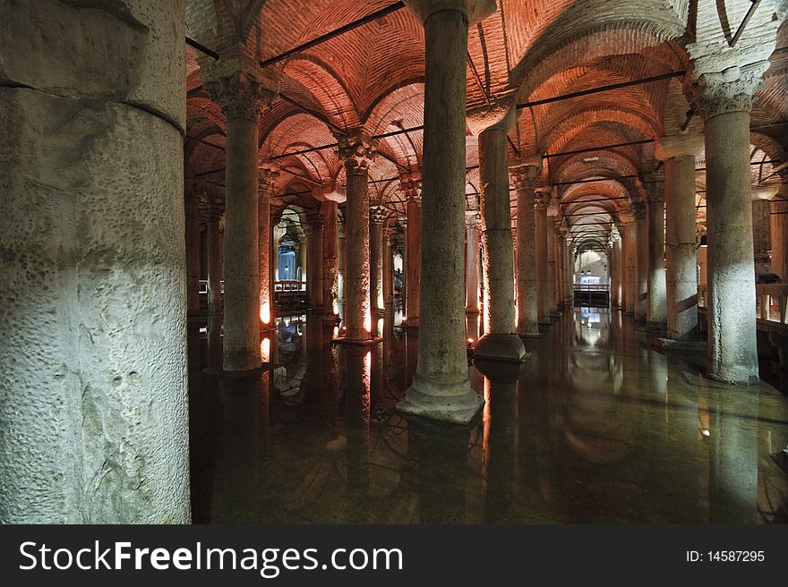 Turkey, Istanbul, The underground Basilica Cistern, built by Justinianus in the 6th century, is still in use and remains an important supply of sweet water for the city. Turkey, Istanbul, The underground Basilica Cistern, built by Justinianus in the 6th century, is still in use and remains an important supply of sweet water for the city
