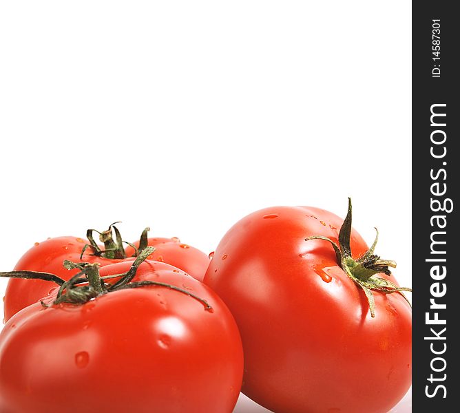 Three tomatoes on white background