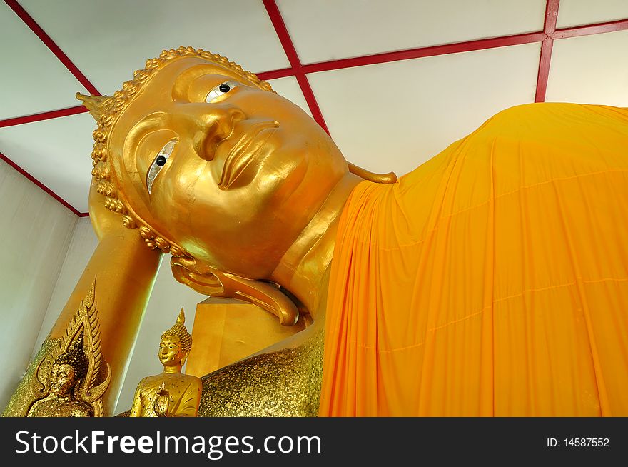 Recline buddha image in chonburi province of thailand.