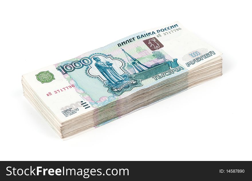 Russian roubles isolated on a white