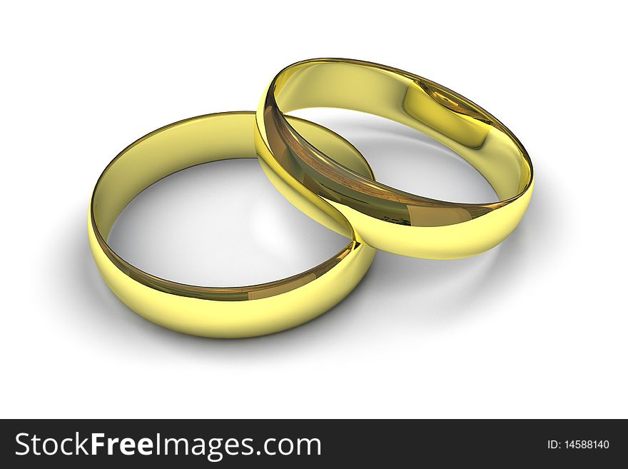 Two gold wedding rings on a white background. Two gold wedding rings on a white background.