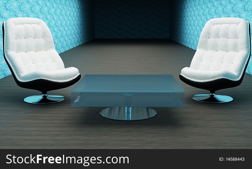 2 armchairs in an interior (3d rendering)