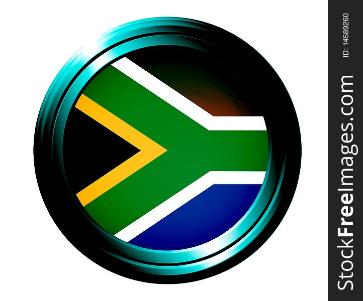 South africa flag button over white background. South africa flag button over white background