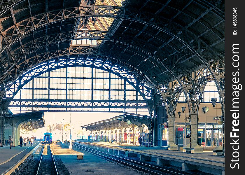 View of the old railway station and train. View of the old railway station and train