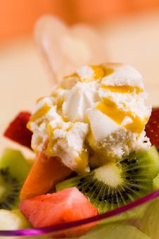 Fruit Salad With Ice Cream,kiwi,strawberry,papaya Royalty Free Stock Photo Fruit Salad With Ice Cream,kiwi,strawberry,papaya Royalty Free Stock Photo