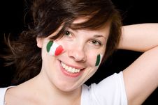 Young Female Italian Team Fan Isolated On Black Stock Image Young Female Italian Team Fan Isolated On Black Stock Image