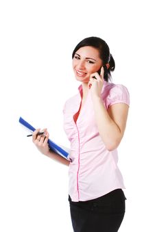 Attractive Young Girl In Pink Blouse With Papers Stock Image Attractive Young Girl In Pink Blouse With Papers Stock Image