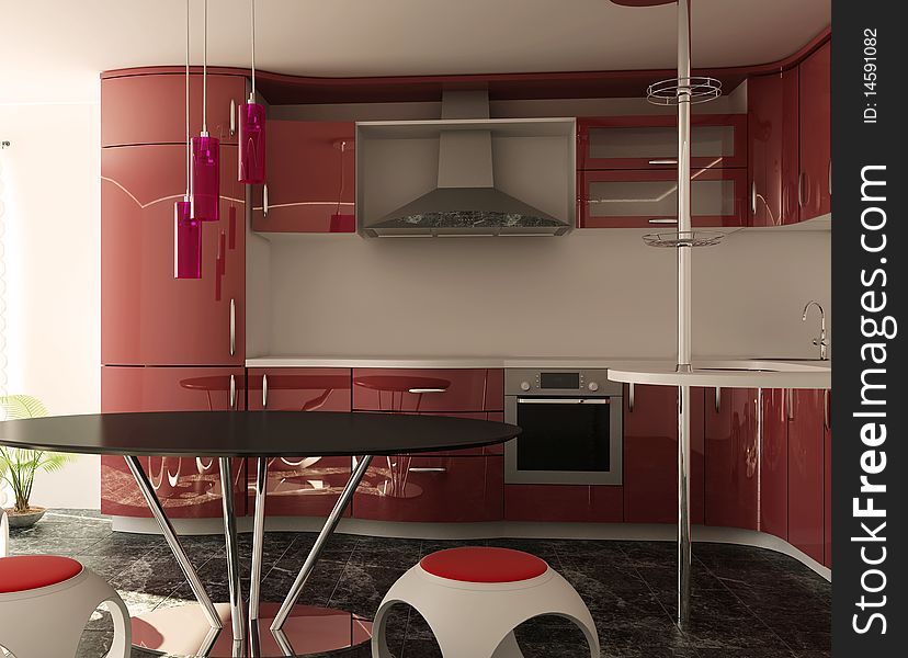 Modern interior of kitchen (3d rendering )