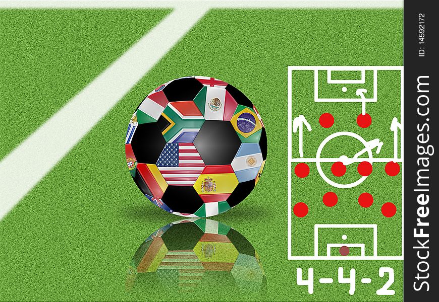 Soccer ball with shade isolated on grass background