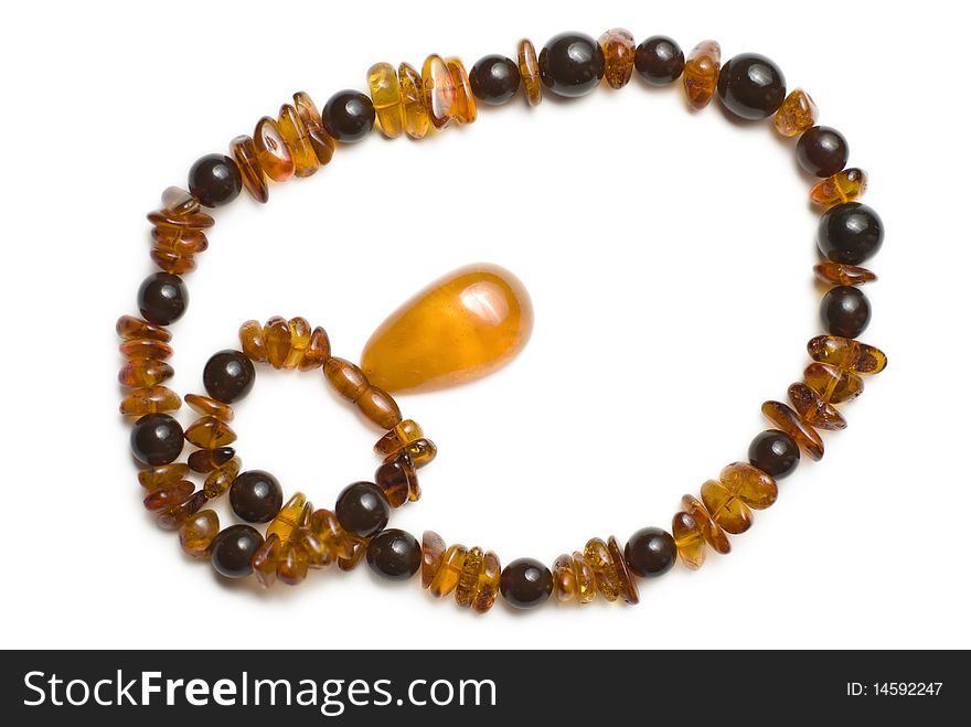 Amber necklace view from the top isoalated on white